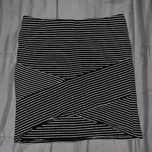 Criss Cross Black and White Striped Mini Skirt